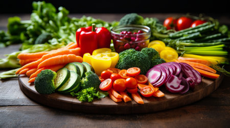 A healthy meal with a colorful assortment of vegetablesの素材