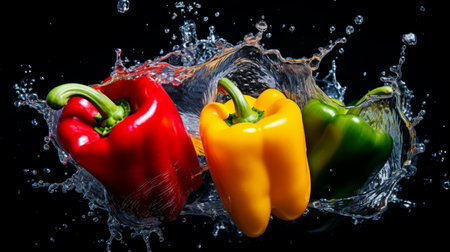 A colorful bell pepper creating a burst of color in waterの素材
