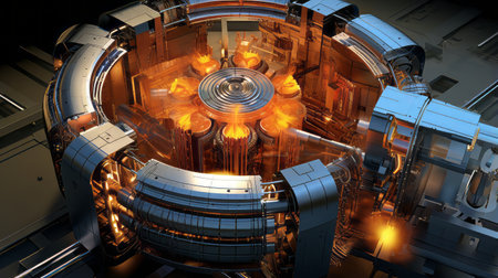 A detailed illustration of a nuclear fusion reactor's inner workingsの素材