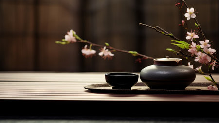 A zen tea ceremony with a focus on the beauty of the momentの素材