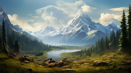 Artistic wilderness visual, inviting viewers into its scenic embraceの素材