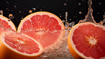 A grapefruit segment making a citrusy splash in juiceの素材