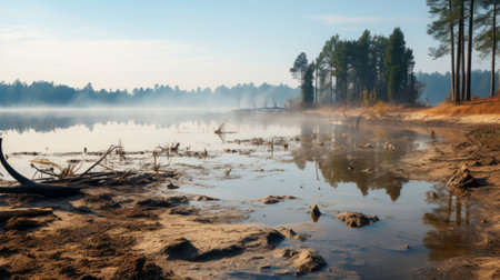 A lake suffering from elevated water temperatures due to thermal pollutionの素材