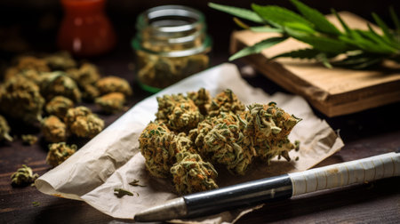 Cannabis joint with rolling papers and a filterの素材