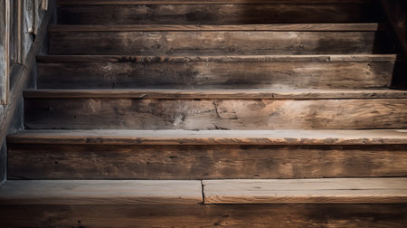 A textured, aged wooden staircaseの素材