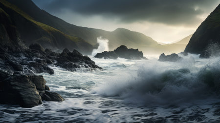 A dramatic coastal landscape with crashing wavesの素材