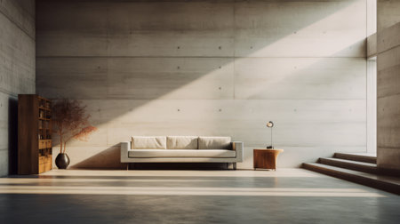 A minimalist interior space in a brutalist settingの素材