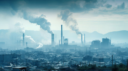 A polluted urban environment with a visible smog layerの素材