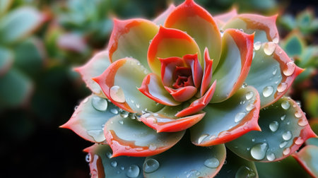 A closeup of a succulent plant with dewdropsの素材