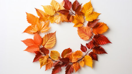 Autumn leaves arranged in a wreathの素材