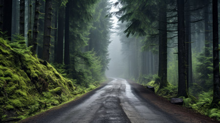 A road through a mystical, forcovered forestの素材