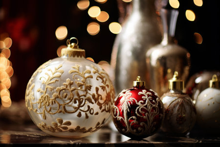 Festive holiday ambiance with classic christmas ornamentsの素材
