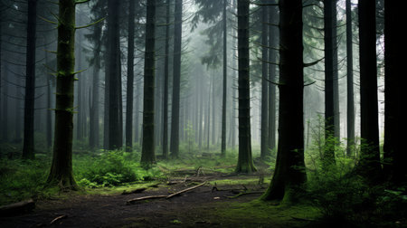 A dense, misty forest shrouded in mysteryの素材