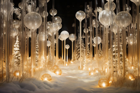 Glowing and radiant christmas decorations illuminating the backdropの素材