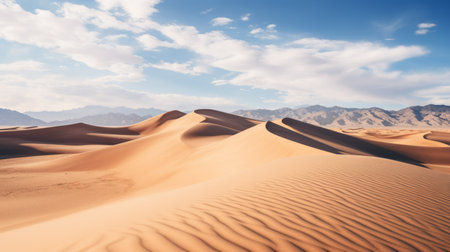 Sand dunes in the desert with mountains in the backgroundの素材