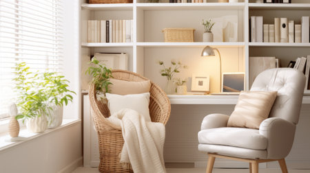 A home office with a cozy reading corner and personal touchesの素材