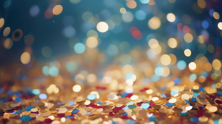 Closeup of confetti on a glittering backgroundの素材