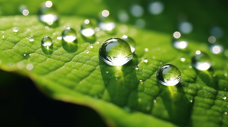 Mesmerizing hyper zoom into a droplet on a leaf's edgeの素材