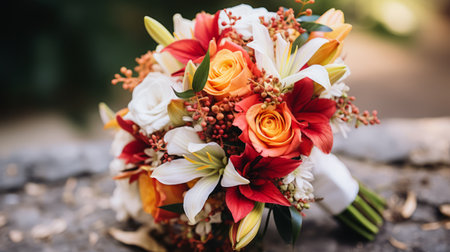 Closeup of a wedding bouquet with vibrant colorsの素材