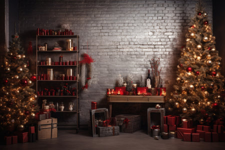 Celebratory christmas setup with festive decorの素材
