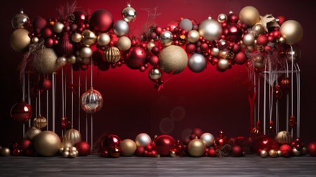 Emanating the festive essence of the season through this elegantly arranged ornament backdropの素材