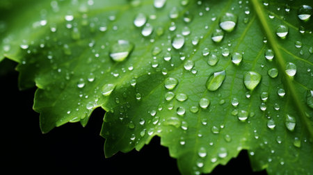 Mesmerizing hyper zoom of a dew covered leafの素材