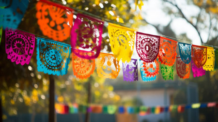Day of the dead papel picado decorations in the breezeの素材
