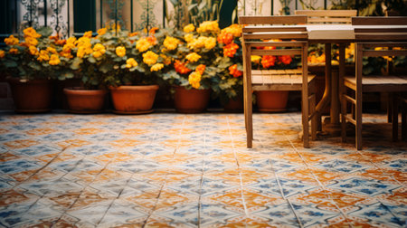 Decorative tiles on a charming patioの素材