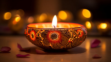 Diwali diya adorned with intricate henna patternsの素材