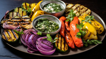 Grilled vegetable platter with a medley of colors and flavorsの素材