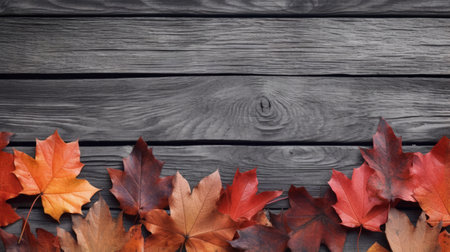 Leaves on an old wooden boardの素材
