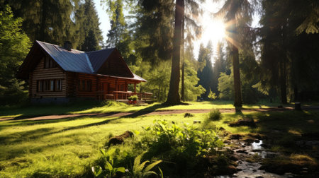 Forested retreat pension with peaceful trails and opportunities for birdwatchingの素材