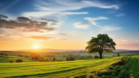 Tranquil sunrise over a tranquil countryside landscapeの素材