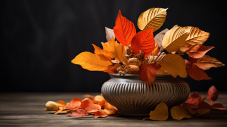 Leaves gathered in a decorative vaseの素材