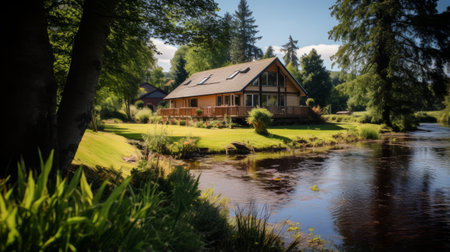 Riverside pension with peaceful riverfront views and abundant wildlifeの素材