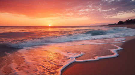Tranquil beach sunset casting warm hues across the seaの素材
