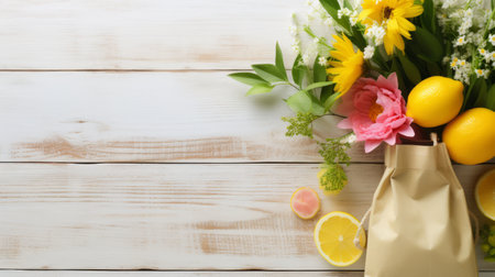 A shopping bag brimming with health and wellness productsの素材