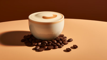 A coffee bean sinking into a cup of cappuccinoの素材