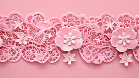 A lacey patterned pink background with intricate lace motifsの素材