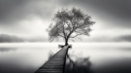 A serene monochrome landscape with tranquil beautyの素材