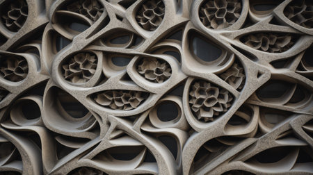 A closeup of intricate details in a brutalist building facadeの素材