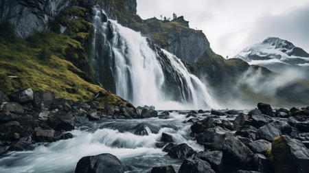 A powerful waterfall in a remote wildernessの素材