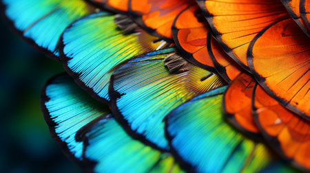 Hyper zoom closeup of a colorful butterfly's wingの素材