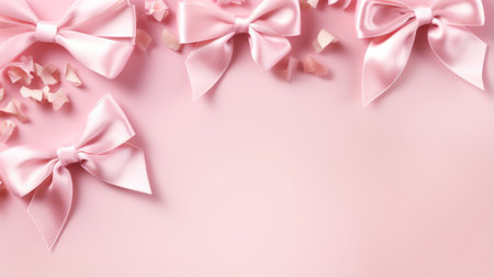 A girly pink background with bows and ribbonsの素材