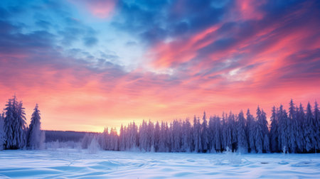 A winter sunrise painting the sky in pastel huesの素材