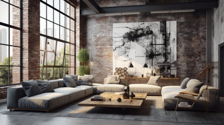 Artistic decor in a trendy urban spaceの素材