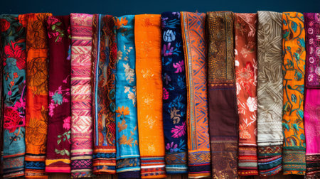 A border of colorful indian textiles and patternsの素材