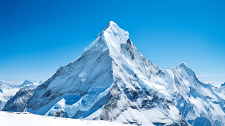 A snowcapped mountain peak against a clear skyの素材