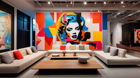Colorful pop art mural in a contemporary art galleryの素材