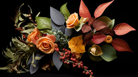 Leaves in an artistically arranged bouquetの素材